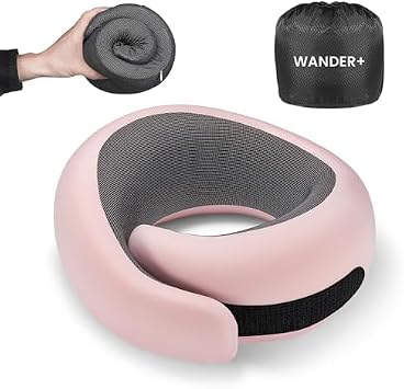 وسادة سفر WANDER PLUS، وسادة رقبة سفر من إسفنج الذاكرة النقي بنسبة 100%، دعم رقبة الطائرة، تصميم مريح، الأفضل لطائرة النوم، قطار السيارة، رحلة مكتبية للبالغين، وردي