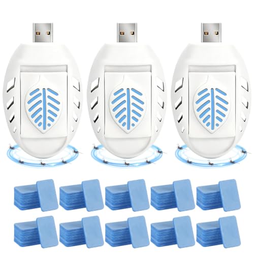 Repelente de mosquitos USB enchufable, 3 piezas de repelente de insectos para interiores con 120 tabletas repelentes, mata mosquitos USB portátil, mata mosquitos para senderismo, al aire libre, verano