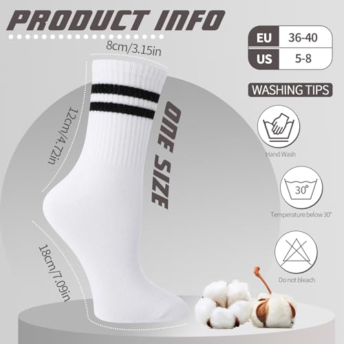 Image of Jspupifip 8 Pair Striped Athletic Crew Socks Running Socks for Men Women | Moisture-Wicking, Soft Stretchy Casual Mid Calf Socks Size 5-8, Breathable Casual Gym Socks