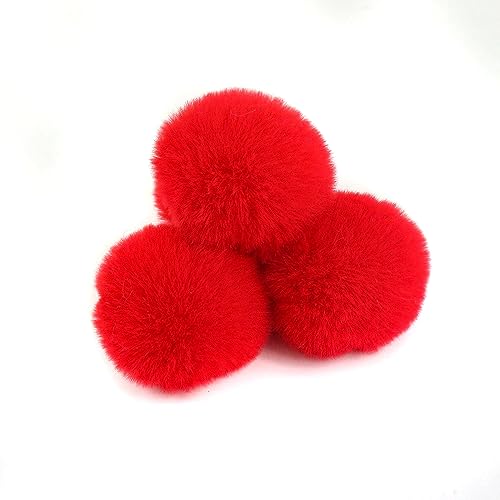 Wambere 20 pompones de 4 cm de pelo sintético con lazo elástico para manualidades, decoración de Navidad, decoración de mesa, decoración de cumpleaños, accesorios de ropa, color rojo