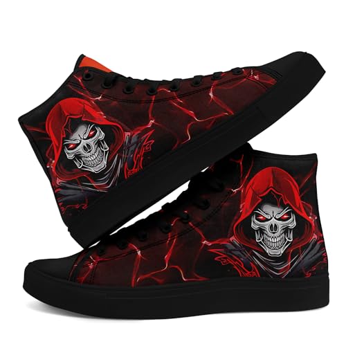 Unisex Skull High Tops for Women Cool Design Black Canvas Shoes Classic Lace Up Fashion Sneakers Streetwear4