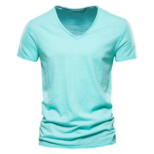 T-Shirt d'été col en V Vert Clair XXL - Coupe Droite Décontractée pour Homme Mode F037