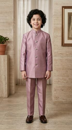 Image of AHHAAAA Kids Ethnic Cotton Silk Blend Sequin Print Indo-Western Sherwani Set for Boys 496MF