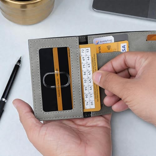 Image of The Wallet Store SlideX Neo RFID-Protected Pop-Up Card Holder Wallet for Men | Minimalist Leather Smart Wallet with Quick Access Ejector | Compact Dual-Color Card Case | Holds 6-10 Cards (Black)