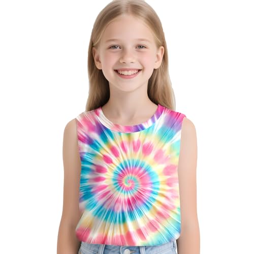 Kids Tie Dye Tank Tops for Boys and Girls Childrens Outfit Clothes Sleeveless Shirts Hippies Tees for 5-14 Years2