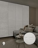 GoDear Design 99.99% Blackout Adjustable Sliding Panel Track Window Blind 45.8"- 86" W x Up to 96" H, Extendable 4-Rail Track, Grayish Metallic Luster Trimmable Natural Woven Panel Curtain, Mica +