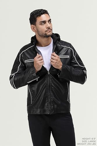 Image of X-Ray Men's Slim Fit Faux-Leather Moto Jacket with Removable Hood