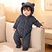 Children's Boys and Girls Outfit Long Sleeve Bear Hooded Coat Fashion 2025 Winter Jumpsuit Fleece Loose Romper Dark Gray