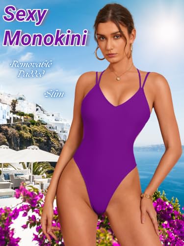 Image of ShawGobow Sexy Swimsuit for Women,Backless Scrunch Butt High Cut Monokini,One Piece Cheeky Bathing Suit Beach Pool Party