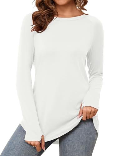 VVK Womens Long Sleeve Shirts Crew Neck Tunic Tops to Wear with Leggings Casual Loose Fit Thumb Hole T-Shirts2