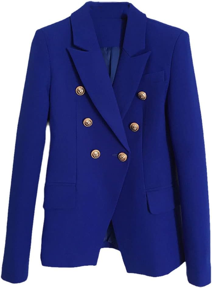 Haitpant Women Sky Blue Blazer Jacket Metal Buckle Double Breasted Gold Buttons Suit Blue Blazers Coat