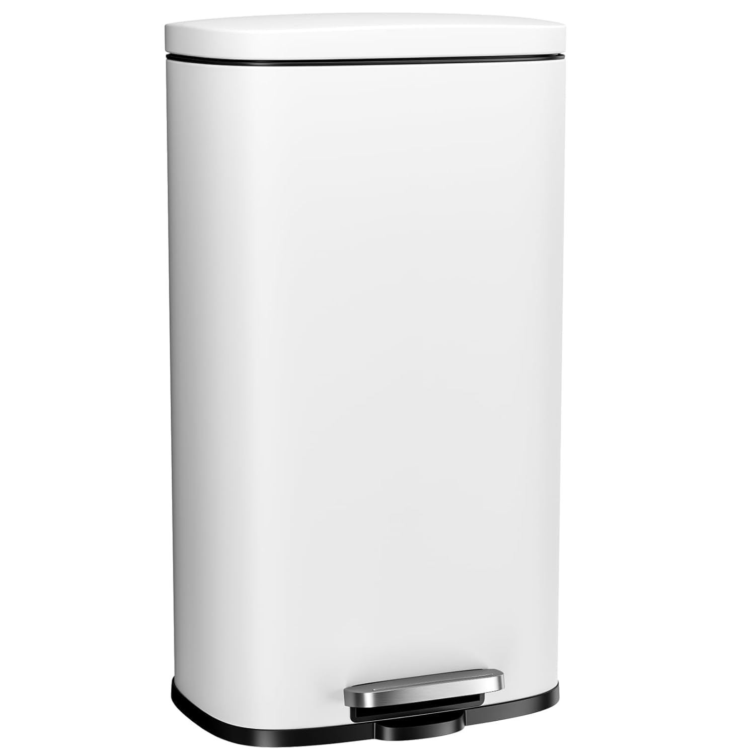Clevich Cubo de basura de acero de 30 L, con tapa de cierre suave, peda, cubo interior extraíble de plástico, para cocina, baño, oficina, color blanco