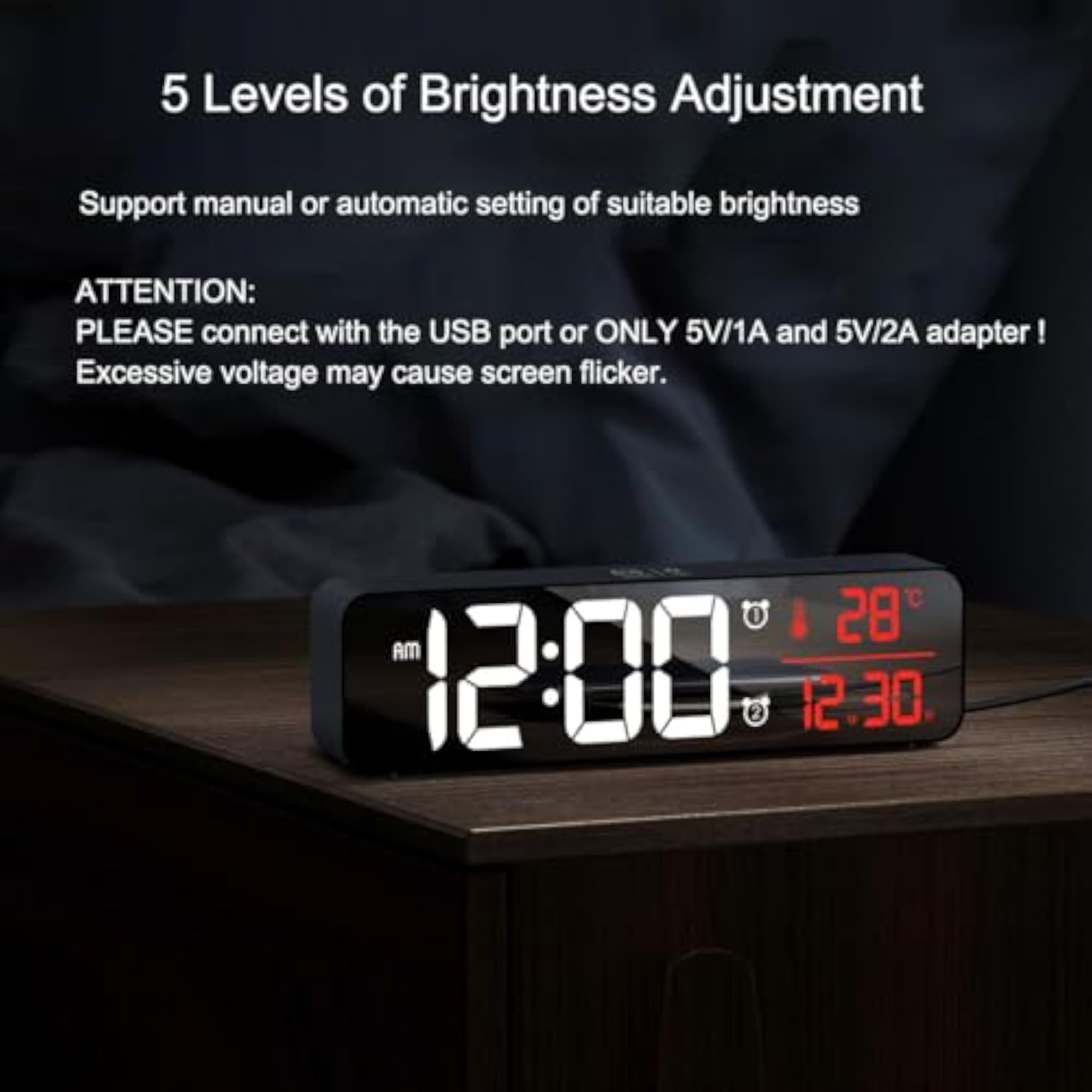 Digital Clock with Large Display for Bedroom