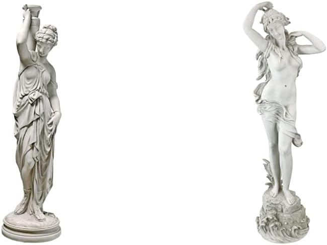 Design Toscano KY799519 Dione The Divine Water Goddess Greek Garden Statue, 39 Inch, Grande, Antique Stone & NG314100 Classic Floral Swag Garden Plinth Base Statuary Pedestal, Large, Antique Stone