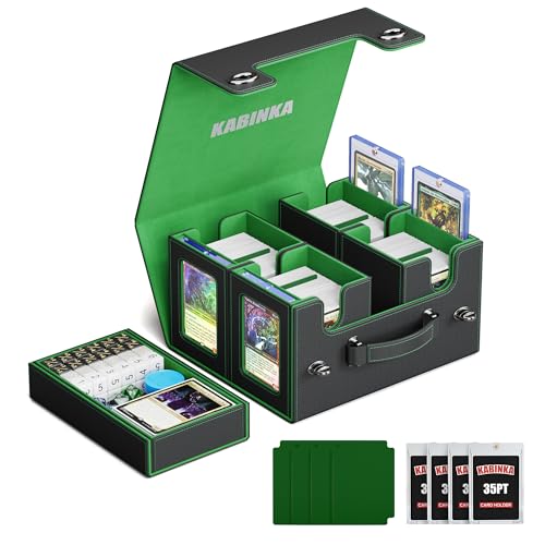Image of Kabinka Commander Deck Box for MTG with Handle, Multi Deck Case with Large Dice Tray Fits 400+ Double-Sleeved Cards, 5 IN 1 TCG Card Storage Box with Commander Display, 35PT Card Holders (Black Green)