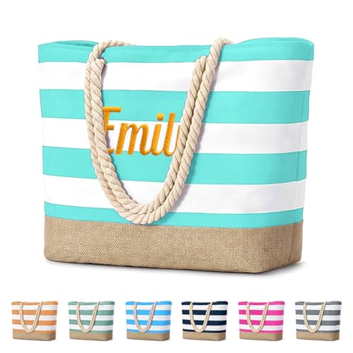 Ulico Personalized Beach Bag for Women,Custom Embroidered Name Tote Bag, Waterproof Swim Pool Bag, Gifts for Women Birthday