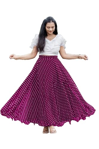 Image of Women's Lycra Top with Georgette Skirt | Polka Dot Print Long Flared Maxi | Full Length Flowy Skirt for Women | Stylish Casual Wear