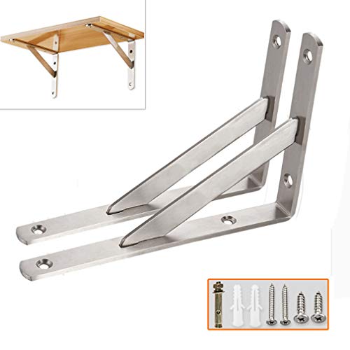 2 Heavy Duty Soportes de Estante,Soportes de Estantería Triangulares Desmontables de Acero Inoxidable,Escuadras en ángulo Recto para Montar en la Pared,con Accesorios(150mm*245mm)
