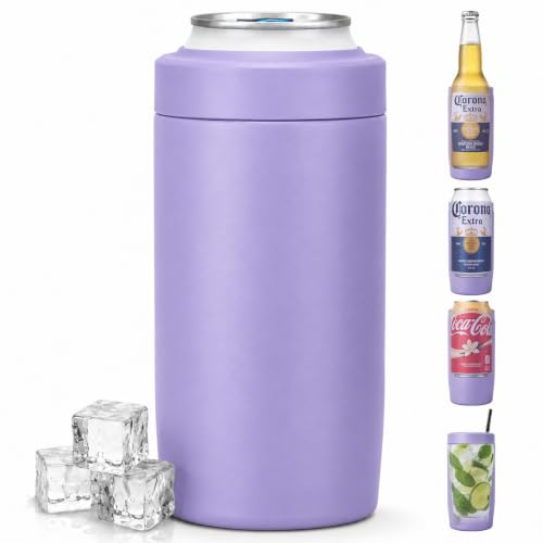 Image of 4-in-1 Slim Can Cooler Easy to Hold Insulated Beer Can Holder Double-Walled Stainless Steel for All 12 Oz Cans (lilac purple)