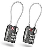 2 Pack TSA Approved Travel Luggage Locks, Long Cable Combination Lock Alloy, Metal Keyless 3-Digit Padlocks, Weatherproof TSA Accepted Padlock for Toolbox Gym Locker Golf Bag Case Backpack-Black