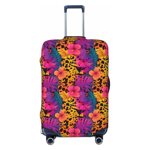 Colorful Leopard Print Tropical Flowers Elastic Travel Luggage Covers Dustproof Scratch-Resistant Suitcase Protector Fit 22-24 Inch