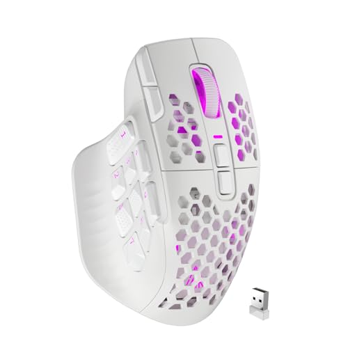 Image of SOLAKAKA SM809 Pro Gaming Mouse with 9 Side Buttons,24000 DPI RGB Mouse for Gamer,16 Programmable Macros MMO Mouse (Wireless, 1-white2)