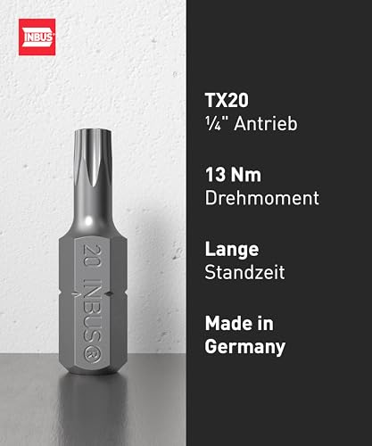 INBUS® 74421 Bit-Box TX20 × 25mm (Zähhart), 12 Stück — Made in Germany