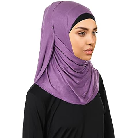 Lenmipot Muslim Cotton Hijab Jersey 2pcs High Stretch Muslim Headwarps Soft Hijab Scarf for Women (Scarf+Undercap) Cover