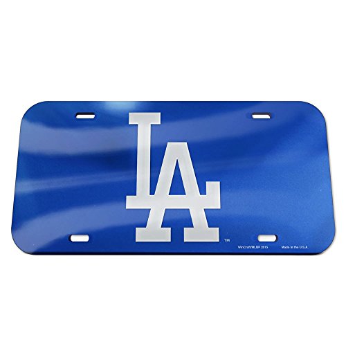 MLB Los Angeles Dodgers Crystal Mirror Logo License Plate, Team Color, One Size