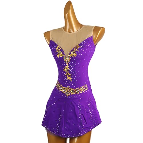 Vestido roxo para patinação artística, saia de patinação no gelo, saia de malha para competição de e