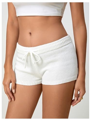 MakeMeChic Women's Crochet Knit Mini Shorts Micro Pajama Fuzzy Shorts3