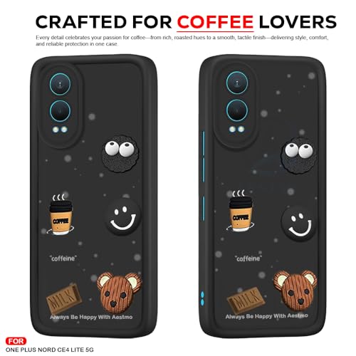 Image of AESTMO Back Case Cover for OnePlus Nord CE 4 Lite 5G Cover | Cute Fun Cartoon 3D Ball | Coffee Silicone Case | Full Body Protection | Camera Protection Back Cover for OnePlus Nord CE 4 Lite 5G (Black)