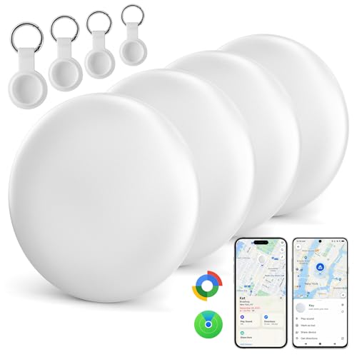 Sonoely Smart Tracker Tags –Bluetooth Item Finder for iOS & Android | Works with Apple Find My & Android Find My Device, Luggage Tracker for Keys, Wallet, Backpack & Suitcase, Anti-Lost Tag (4, White)