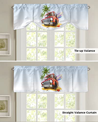 Houseall Tie Up Valances For Window 3D Red Truck Beach Camping Travel Car Valance Curtains Light Filtering Rod Pocket Window Treatment Valances For Kitchen Bathroom Bedroom Basement,1-Panel 42X12In #TOP4