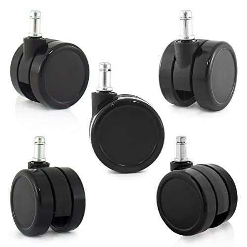 Enjoy Caster | 2.5 Inch Office Chair Casters for Herman Miller Aeron Steelcase Leap Chair | Dual Injection Polyurethane Wheels for Hardwood Floors | Universal Stem Size 7/16' Chairs (6506BUB-23)