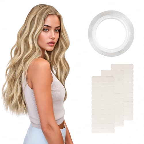 Image of Full Shine Injected Tape in Hair Extensions Human Hair Bundle, 16 /22 Vanilla Blonde, 22 Inch 50g 20pcs, Invisible Tape Ins with Replacement Tape Roll & Adhesive Tabs