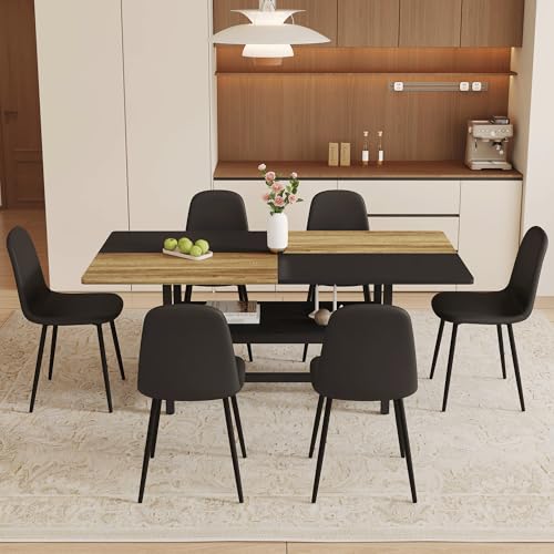 71" Dining Table Set for 6 with Chairs, 7 Piece Farmhouse Rectangle Kitchen Table Chairs Set with Storage Shelf – Large Modern Dining Room Furniture Sets for Family Meals - Image 3