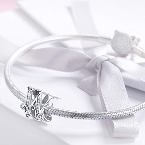 Image of Eternalll Jewellery - Spacer Beads Authentic 925 Sterling Silver Charms Vintage A-Z Letter Alphabet Charms for Bead Bracelets Women Charm Diy Jewelry