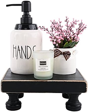 Delimux Farmhouse Wood Riser Decorative Pedestal Stand Rectangular Wood Tray Displays Decorations Rustic Home Bathroom Counter Wooden Riser (Black)