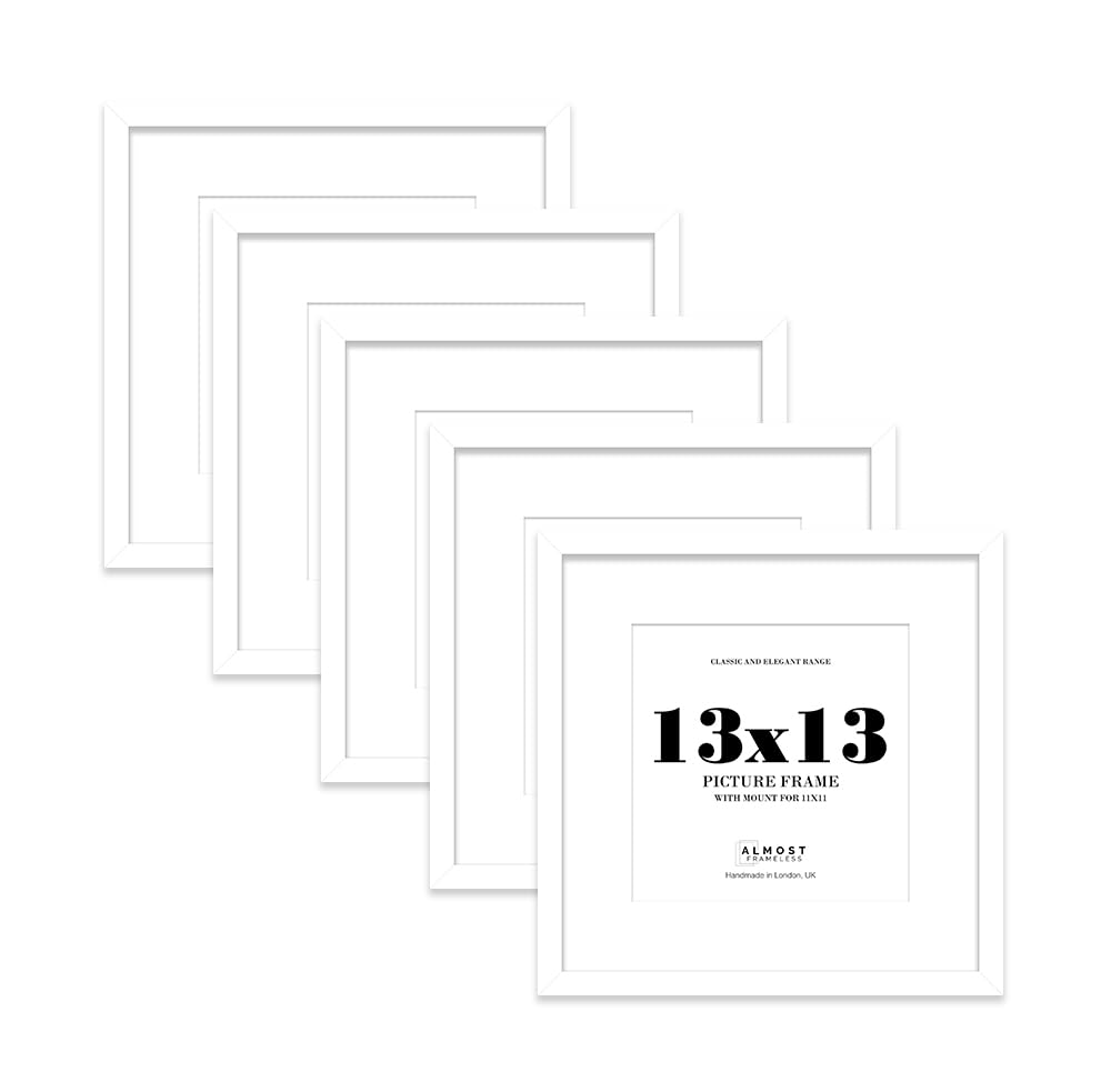 13x13 White Picture Frame with Mount for 11x11 Photos, Prints - Modern Square Wall Frame, Set of 5