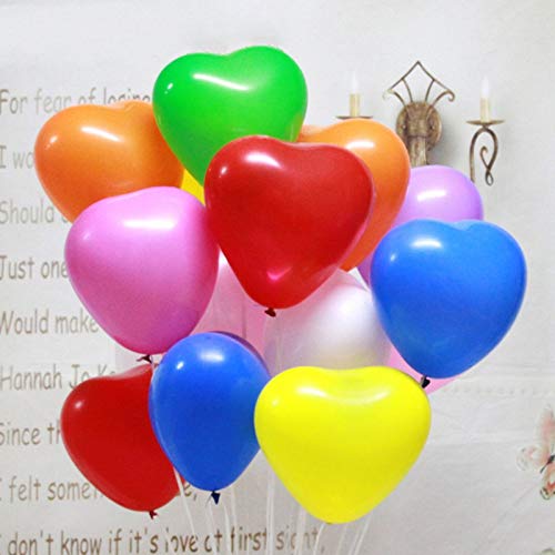 Kubert 100 Assorted Color Balloons Bulk, 10 Inches Love Heart Shaped Pack of Strong Latex Balloons for Wedding Valentine's Day Ceremony Birthday Party Supplies or Arch Decor Decorations