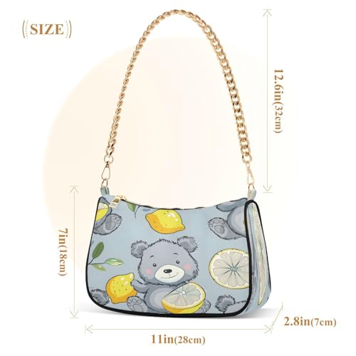 Image of Shoulder Bags for Women Vintage Yellow Lemon Fruit and Blue Print Hobo Tote Handbag Small Clutch Purse with Zipper Closure