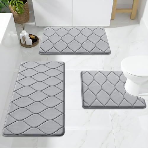Image of Smiry Memory Foam Bath Mat 30''x20'', Ultra Soft Non-Slip Bathroom Rug, Plush Water Absorbent Quick Dry and Machine Washable Floor Mat for Shower, Tub & Home Decor, Grey