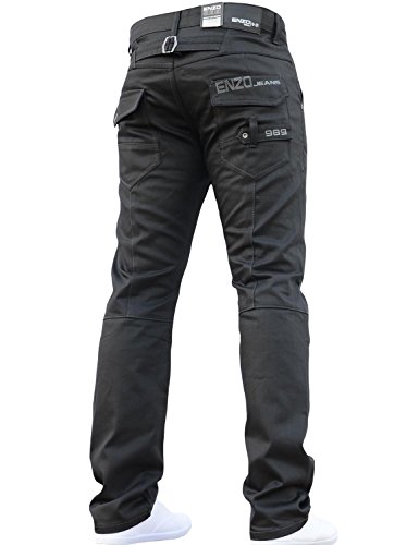 BNWT Enzo Jean coupe droite pour homme Bleu/délavé - Noir - 34W x 32L