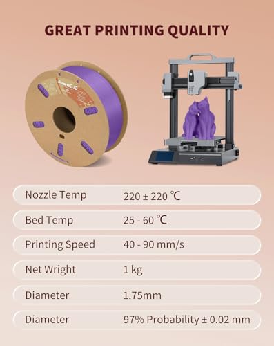 Image of DURAMIC 3D TPU Filament 1.75mm Purple, TPU Flexible Filament 95A, Soft TPU 3D Printing Filament, 1kg Spool, Dimensional Accuracy + /- 0.05mm, Purple 1 Pack