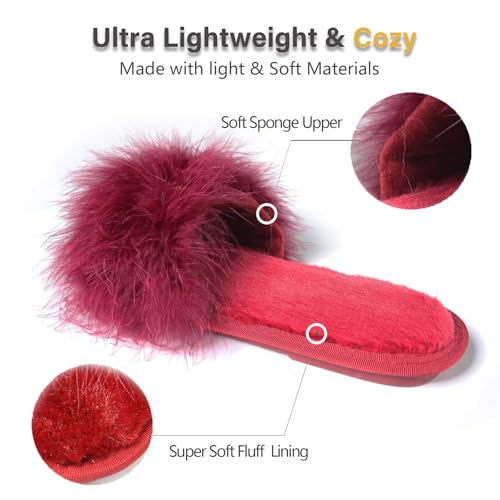 Image of Fur Story Women's Furry Slippers Open Toe Fuzzy Slippers Memory Foam Fluffy House Sandal