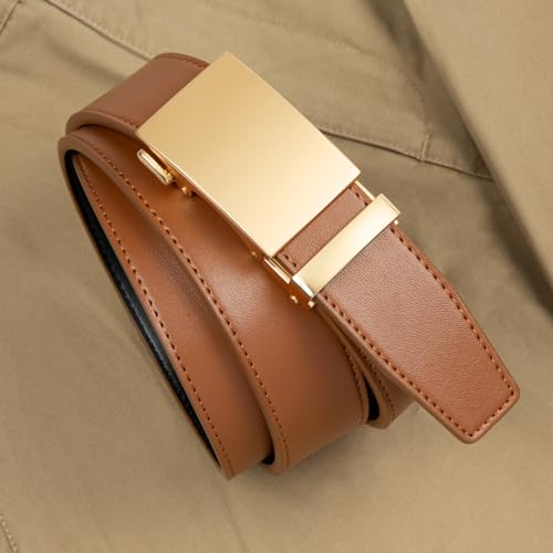 Image of Founders & C Men's Ratchet Belt 1 3 /8 inch,Leather Dress Belt Adjustable with Click Sliding Buckle Trim to Exact Fit