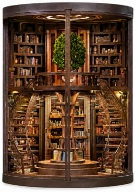 Spilay Book Nook Kit, Wisdom Rings Runde Bibliothek Miniaturhaus mit LED | Miniaturhaus Bausatz für Erwachsene, 3D Holzpuzzle mit Staubschutzhaube, Bücherregal Deko, Kreatives Gesc