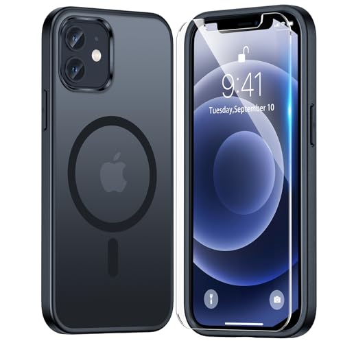 Image of TAURI for iPhone 12 Pro Case / 12 Case, Compatible with MagSafe Matte Black | with Screen Protector, Not-Yellowing Military-Grade Protection, Shockproof Slim Magnetic Case for iPhone 12 / 12 Pro