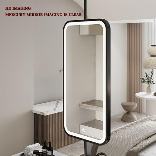 Miroir de plafond rectangulaire suspendu avec verre LED 40x80cm or rose - 7